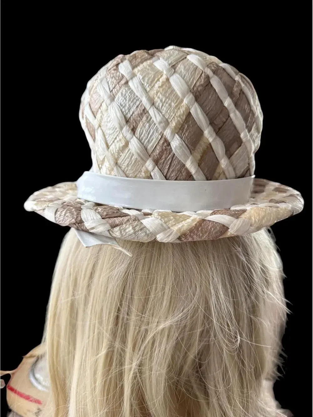 Vintage 60s Mr. John Sophisticate Straw Bowler Hat, Mid Century